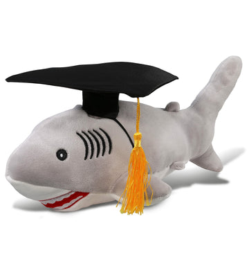 DolliBu Gray Shark Graduation Plush Toy - Baby Soft Plush Graduation Stuffed Animal Dress Up with Graduation Cap with Tassel Outfit - Gift