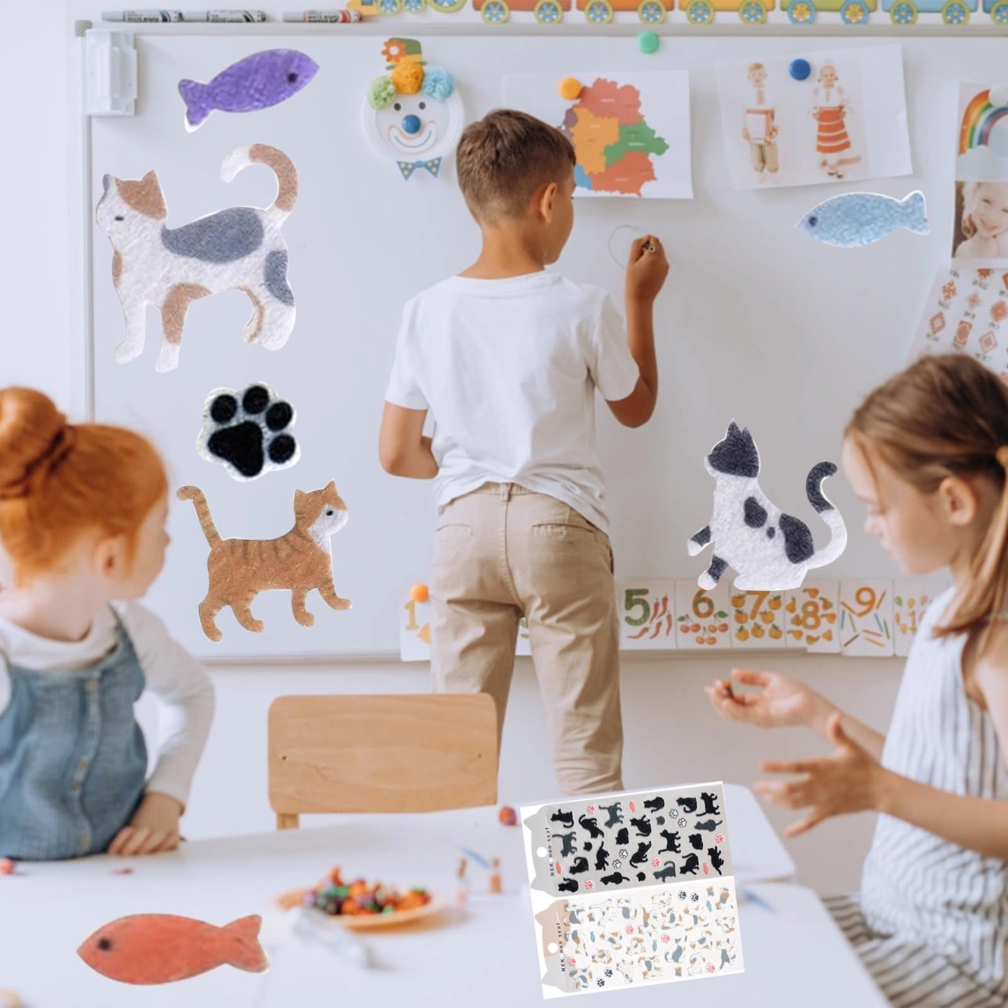4 Sets of cat Felt Stickers Suitable for Adult and Children's Items Such as scrapbooks, Diaries, Craft and Art Magazines, Cute Stickers