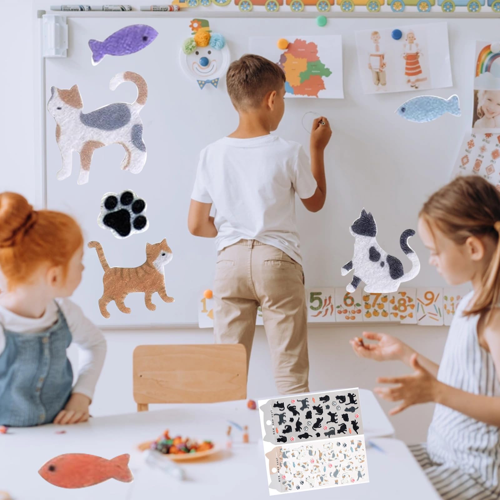 4 Sets of cat Felt Stickers Suitable for Adult and Children's Items Such as scrapbooks, Diaries, Craft and Art Magazines, Cute Stickers