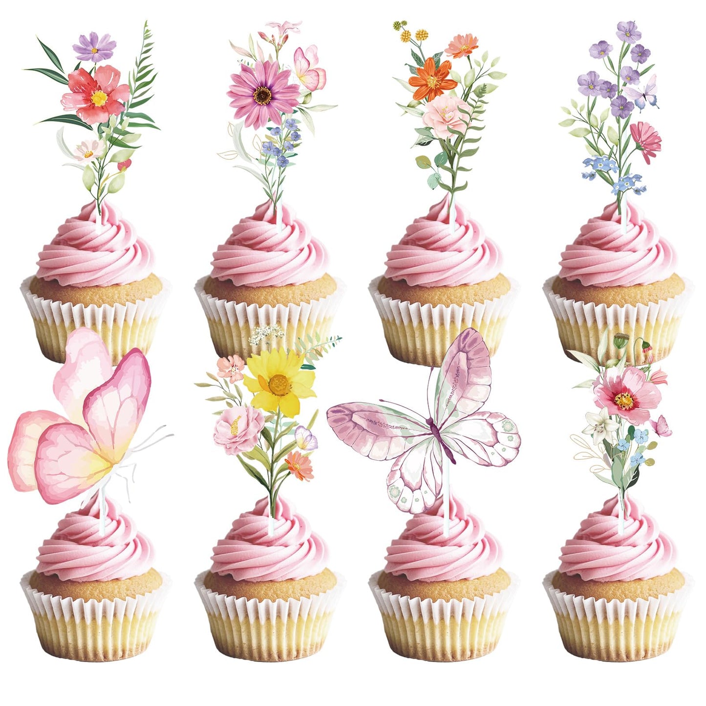 Deorfuy Wildflower Party Decorations 40PCS Cupcake Toppers Floral