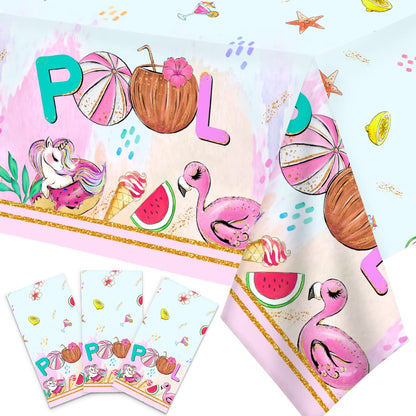 Zhynice Summer Pool Party Decorations Flamingos Unicorns Tablecloth Disposable Waterproof Plastic Pool Party Table Covers for Luau Hawaiian Summer