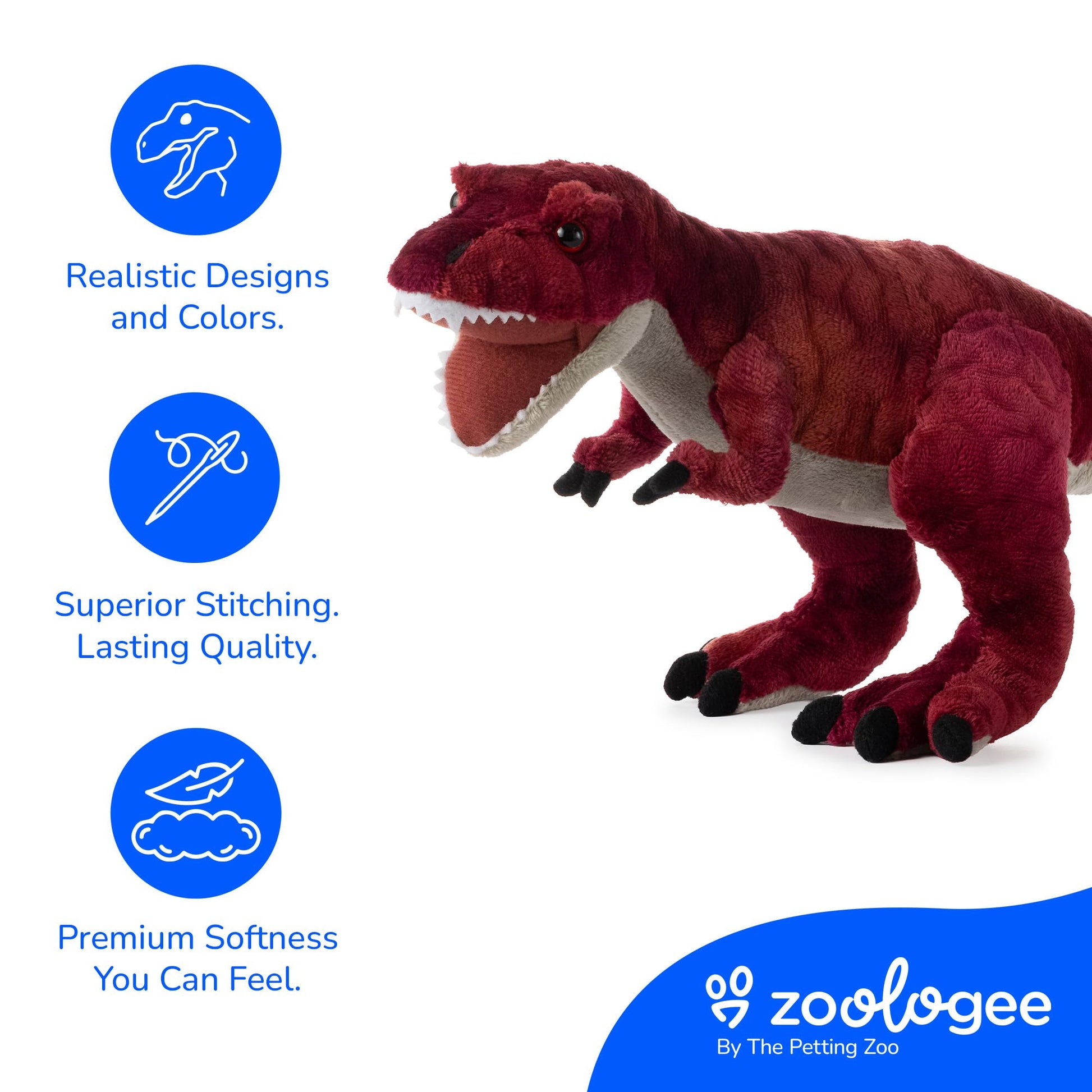The Petting Zoo T-Rex Dinosaur Stuffed Animal Plushie, Gift for Kids, Dinosaur Animals, Red T-Rex Dinosaur Plush Toy 15 inches