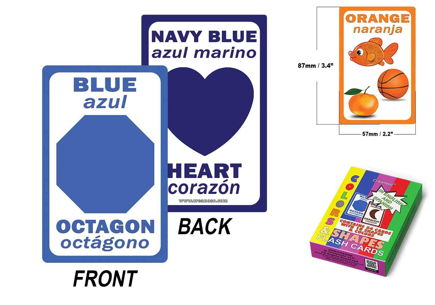 Creanoso English Spanish Educational Colors and Shapes Flash Cards (2-Deck) - Party Theme Gifts Ideas for Birthday Party Supply for Kids - Fun Game