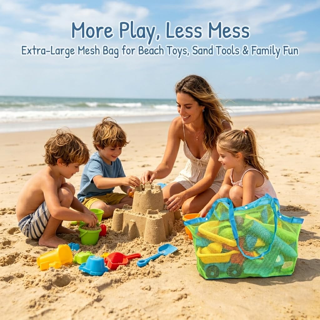 SupMLC Mesh Extra Large Beach Bags and Totes - Holds Toys, Towels, Sand Away - For Children's Toys, Market, Grocery, Picnic