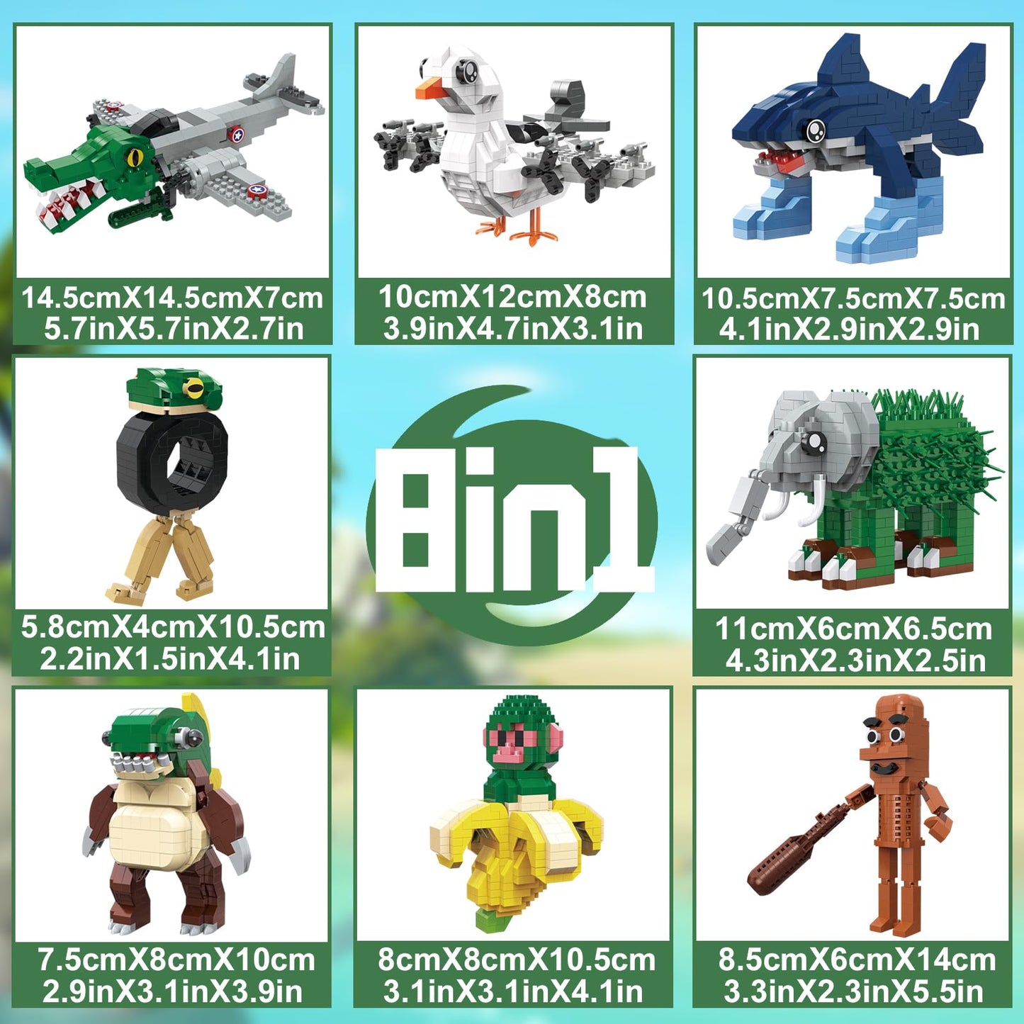 Myth Qholve Italian Brainrot Building Bricks Set 8 Models Creative Animal & Character Blocks Fun Collectible for Adults