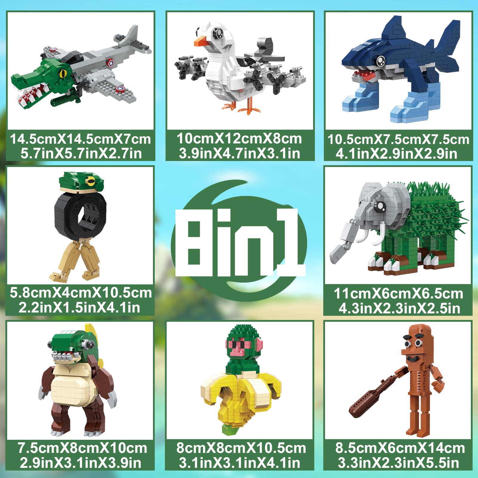Myth Qholve Italian Brainrot Building Bricks Set 8 Models Creative Animal & Character Blocks Fun Collectible for Adults