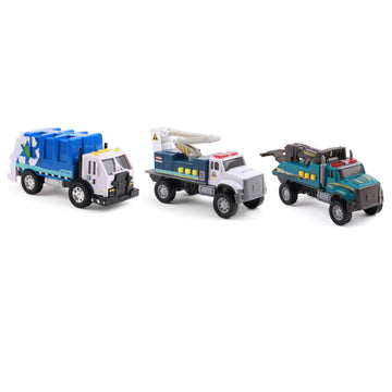 Mighty Fleet Toughest Minis 3 Pack, 5" Garbage Truck, Cherry Picker, Tow Truck Toy w/Lights & Sounds, Realistic Design & Batteries Included - Age 3+