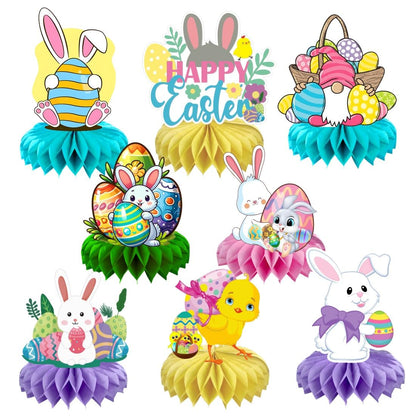 8Pcs Easter Honeycomb Table Centerpiece, Easter Birthday Party Supplies Table Decorations for Kids Party Decorations
