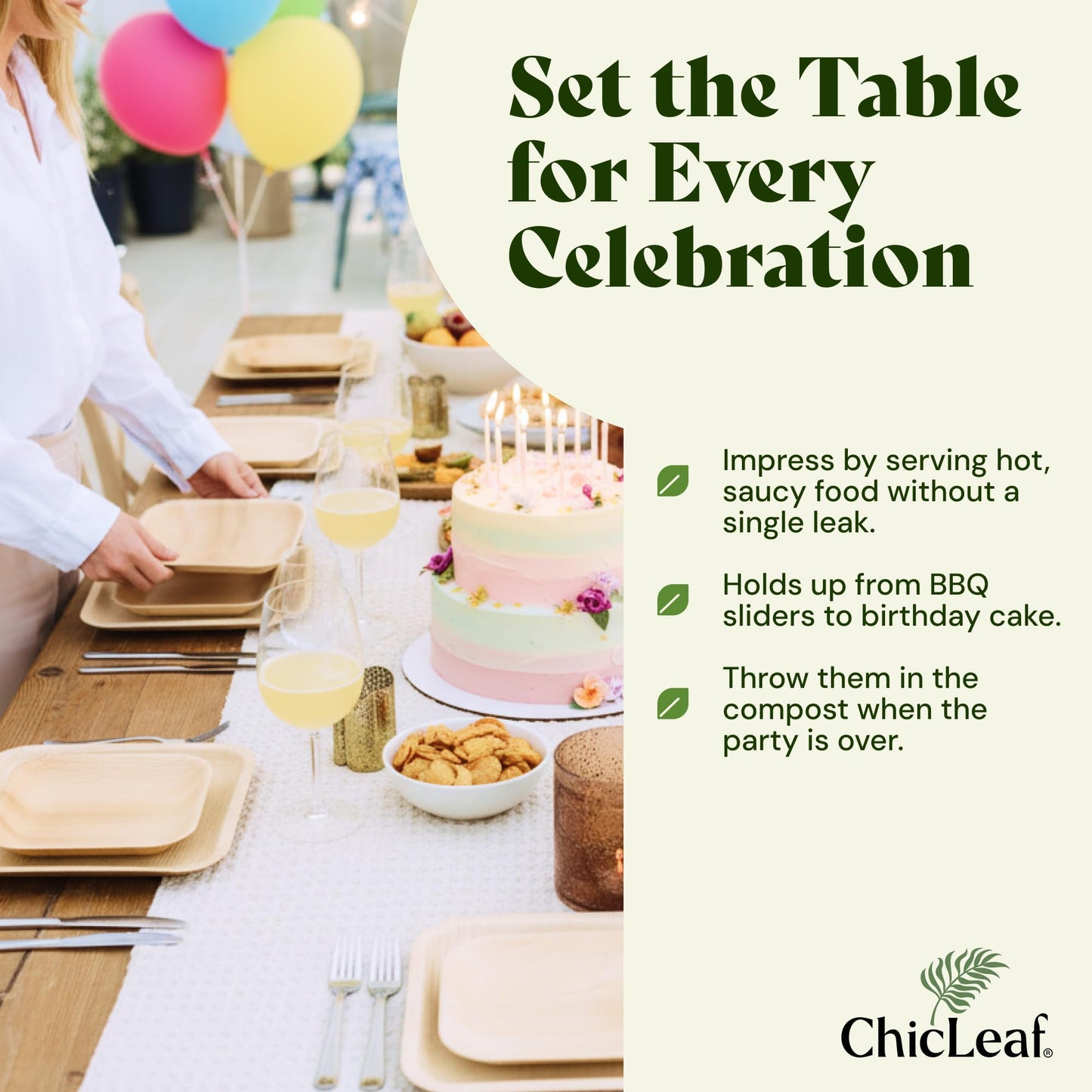 Chic Leaf Palm Leaf Plates - 6 in Round, 50 Pack, Compostable