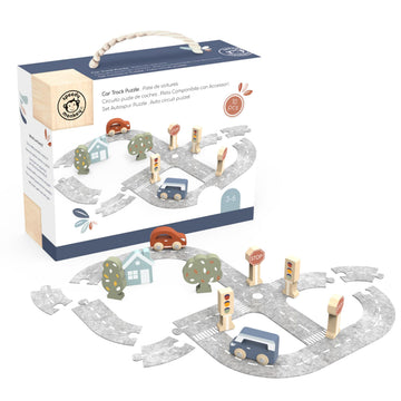 SPEEDY MONKEY Montessori Wooden Car Track Set Interlocking Pieces Ages 3+