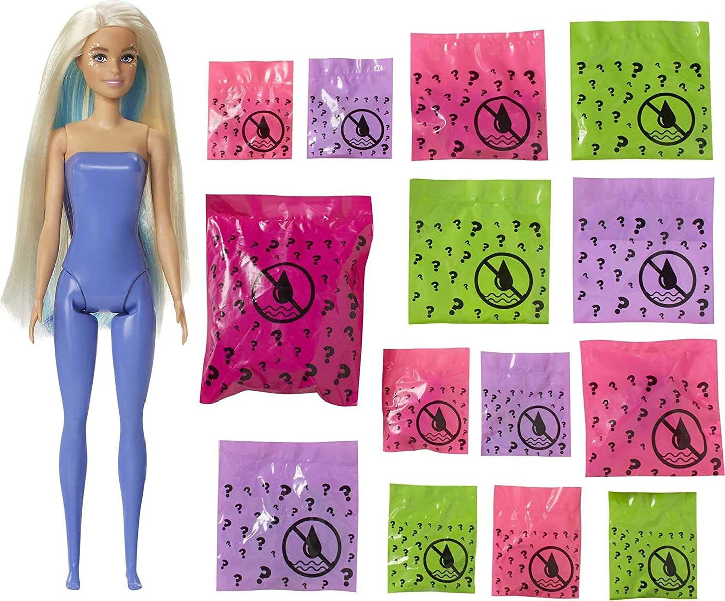 Barbie Color Reveal Peel Doll Set with 25 Surprises Including Blue Peel-able Doll & Pet & 16 Mystery Bags with Clothes & Accessories for 2