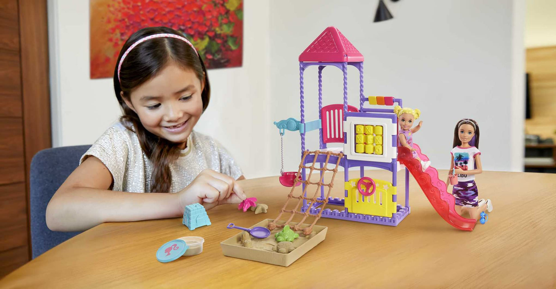 Barbie Skipper Babysitters Inc. Climb 'n Explore Playground Dolls & Playset with Babysitting Skipper Doll, Toddler Doll, Play Station, Moldable Sand &