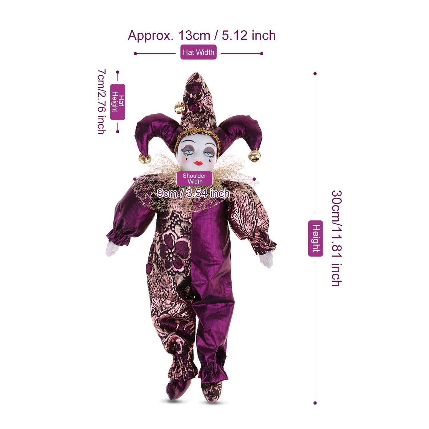 F Fityle 12-Inch Adorable Porcelain Triangle Doll - Blessing Eros Standing Figure in Clothes - Beautifully Crafted Clown for Kids and Adult
