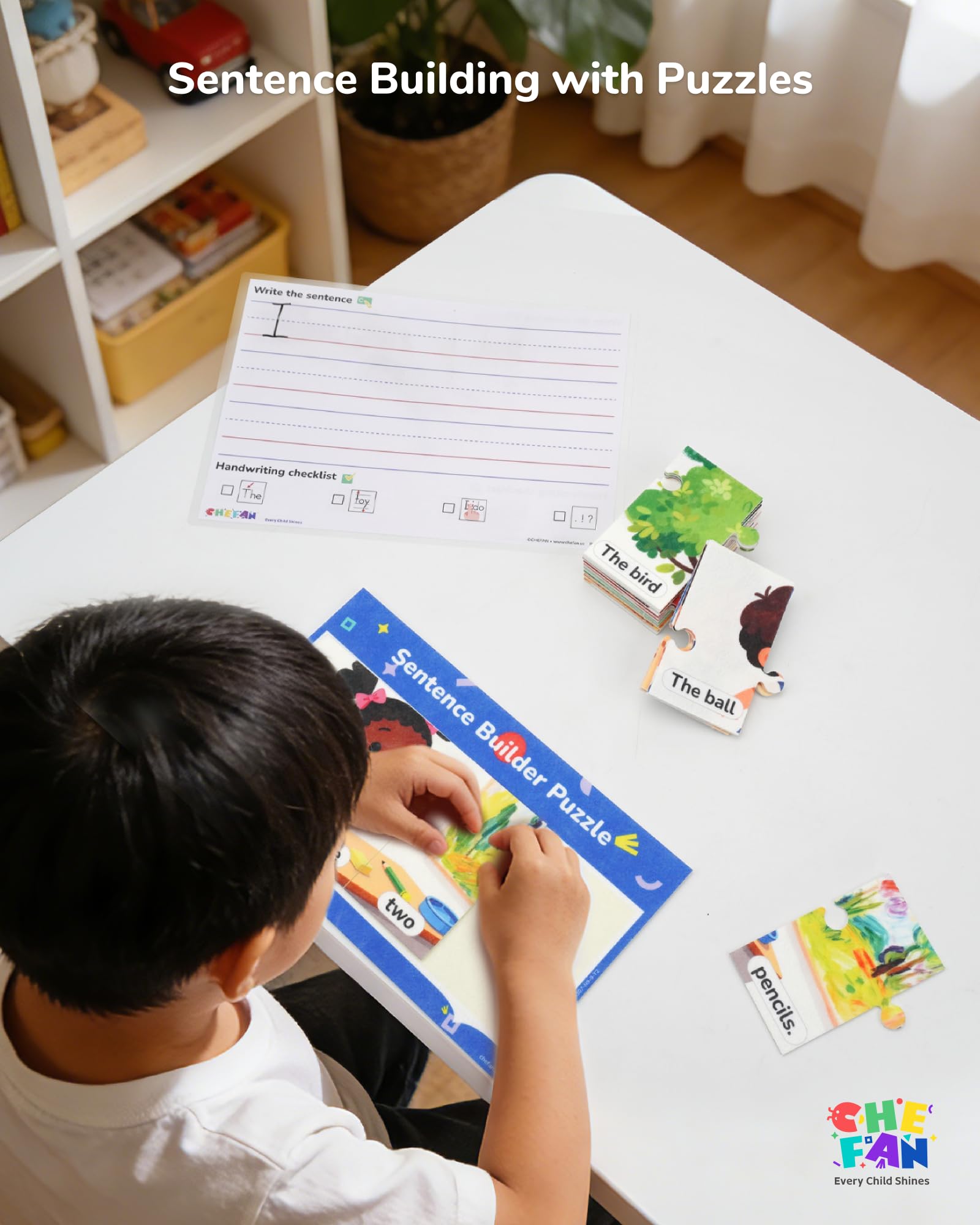 CHEFAN Sentence Building Puzzle for Kids, Reading & Writing Learning Game with Sight Words & Phonics, Sentence Board & Writing Board, Speech Therapy