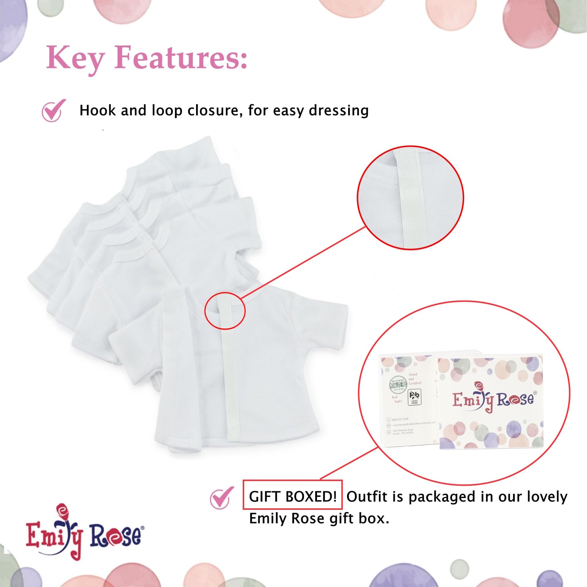 Emily Rose 14.5 Inch Doll Clothes 5-Pack Bright White T-Shirts - Gift Boxed | USA Brand | Great Crafting Girl Kid Party Activity | Plain Tees Fit 14”