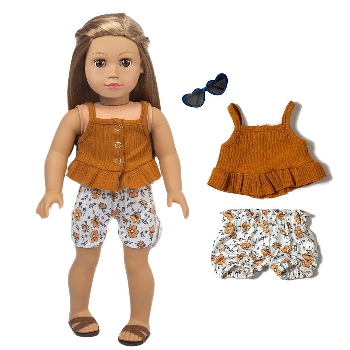 XFEYUE 22 Pcs American 18 inch Doll Clothes Gifts and Accessories, Fit 18 inch Doll - Including 10 Sets of Various Styles Doll Clothes, Hair Clips