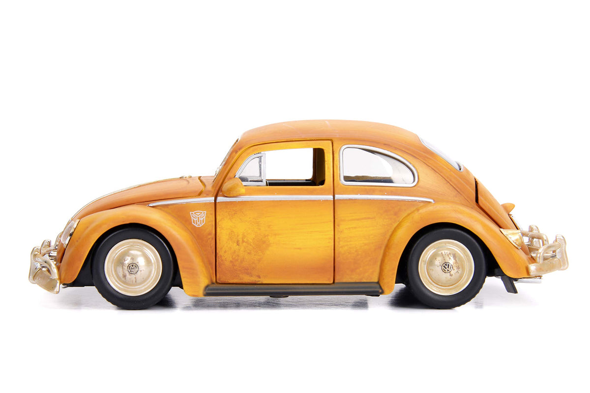 Jada Toys Transformers Bumblebee Volkswagen Beetle Die-cast Car, 1:24 Scale Vehicle & 2.75" Charlie Collectible Metal Figurine, Yellow