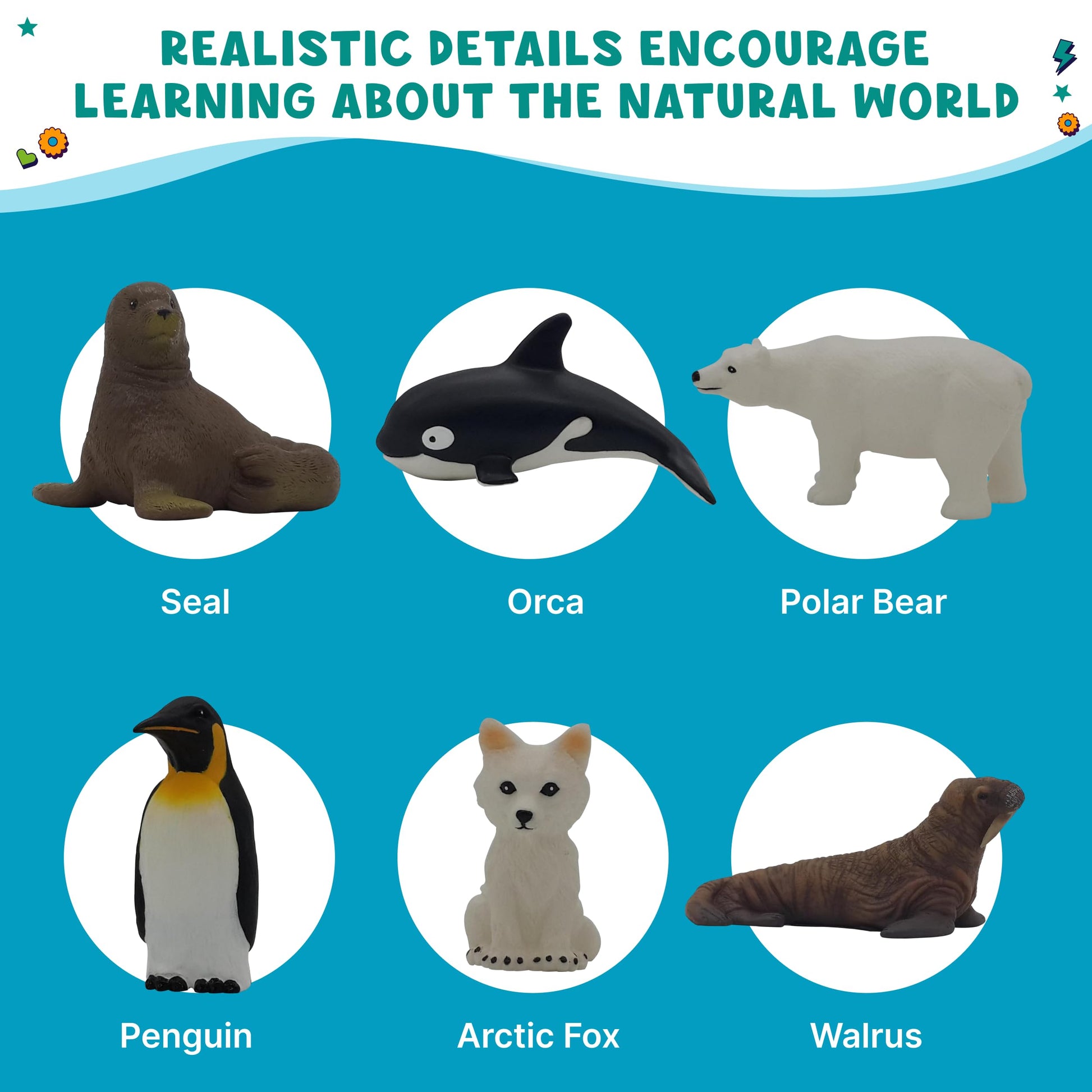 Get Ready Kids Polar Animal Toys - 6 Large Plastic Arctic Antarctic Figures