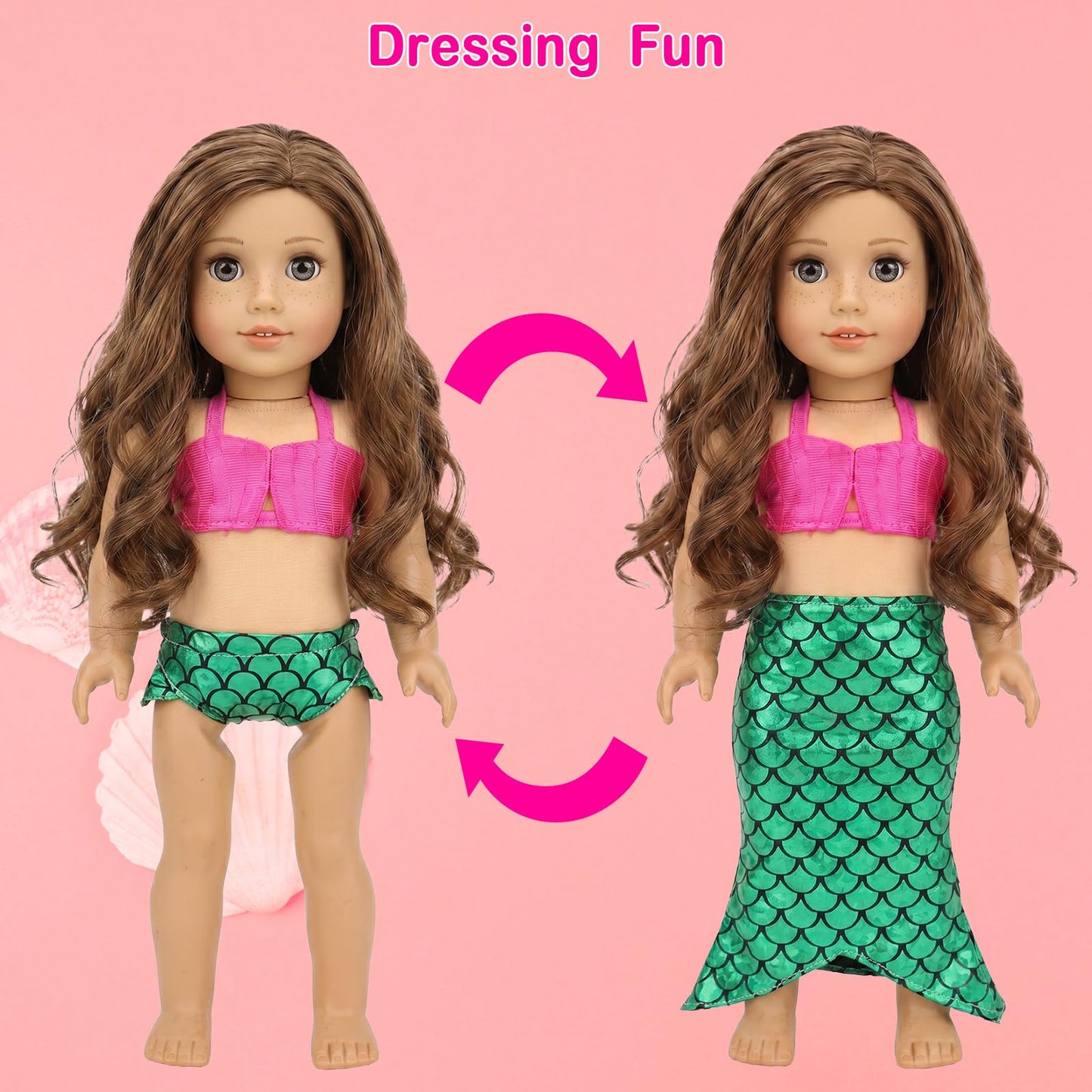Barwa 18 Inch Doll Clothes Accessories 3 Sets Princess Mermaid Tail Outfits Dress Swimsuit Bikini Tops Underwear Swimwear for 18 Inch Dolls