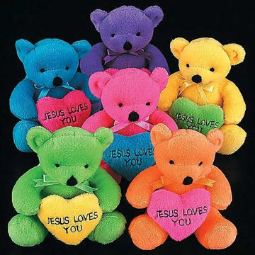 Fun Express Jesus Loves You Plush Religious Bears with Heart, 12 Pack