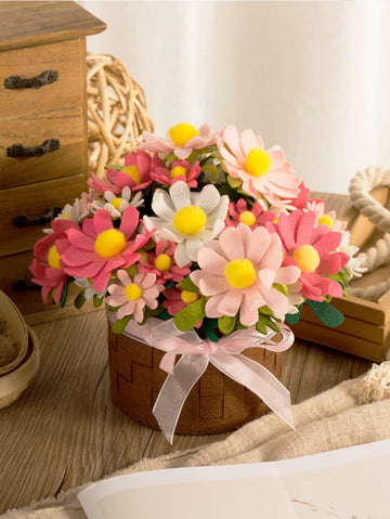 BAZIMA DIY Felt Flower Art Craft Kit, DIY Daisy Pot Bonsai Kit, 33 Daisies, Floral Gifts, Beginner Craft Kit, Arrange Pre-Cut Flowers and Foliage