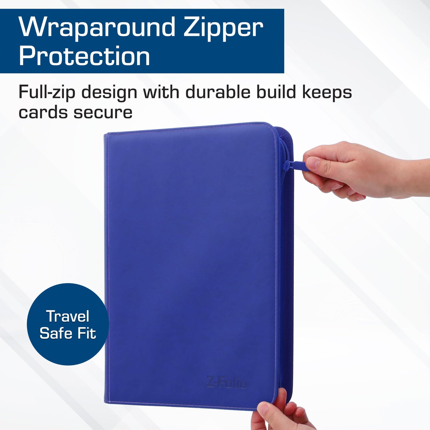 BCW Z-Folio 9-Pocket LX Album - Blue | Secure Zipper Card Organizer | Premium Leatherette Card Collection Binder | Trading Card Binder for Pokemon