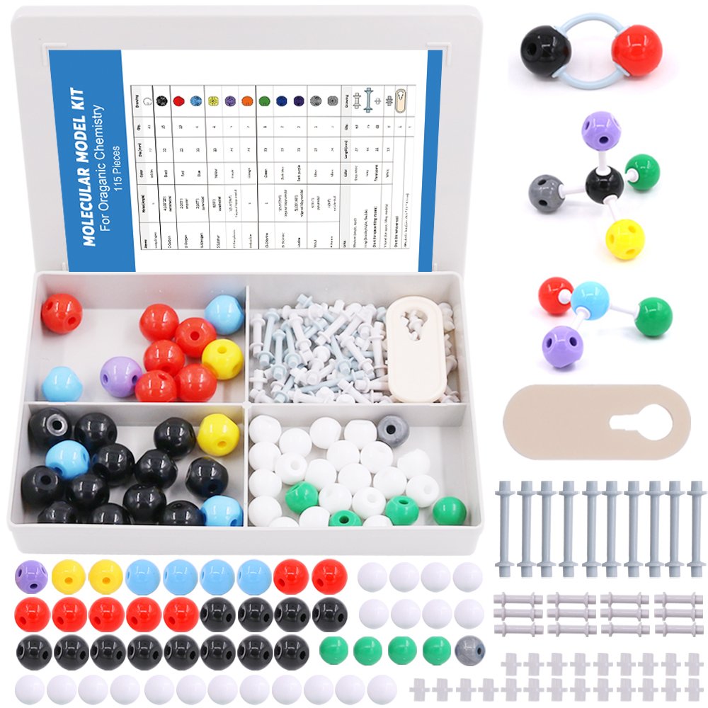 Swpeet 115 Pcs Organic Chemistry Molecular Model Student and Teacher Kit, Molecular Model Set for Inorganic & Organic Chemistry - 50 Atoms & 64 Links