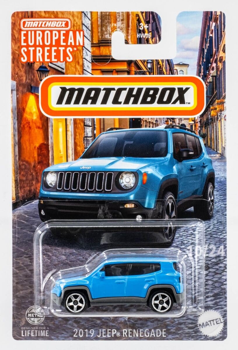 Matchbox European Streets 2019 Jeep Renegade Blue 10/24 1:64 Scale, Die-Cast