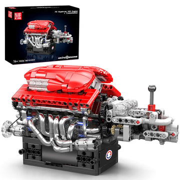 Mould King 10226 V12 Engine Model Kit That Run, 12-Cylinder Supercar Engine Building Blocks Sets with Motor, Building Your Own Supercar Engine Toy