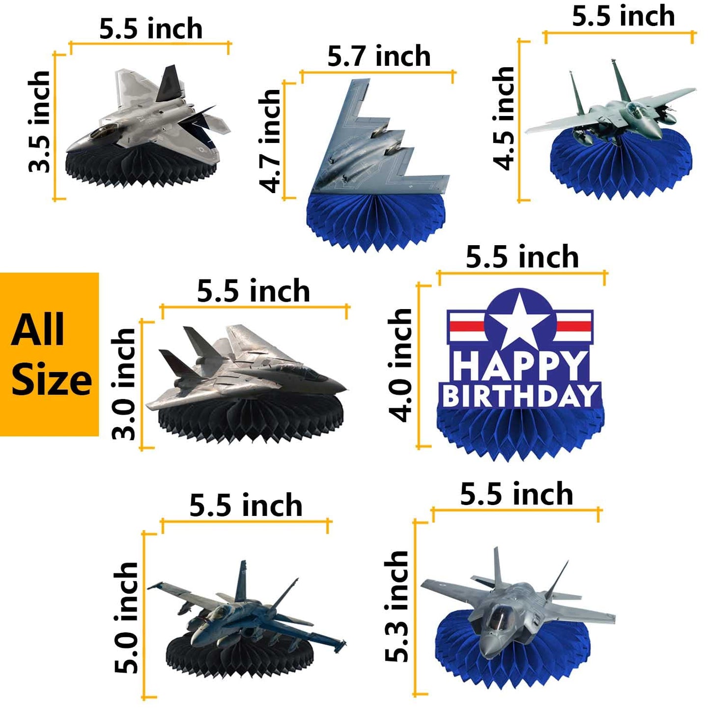 Aircraft Happy Birthday Honeycomb Centerpieces Airplane Aviation Fighter Theme Decor for Boys Men 1st Birthday Party Baby Shower Fighter Jet Party