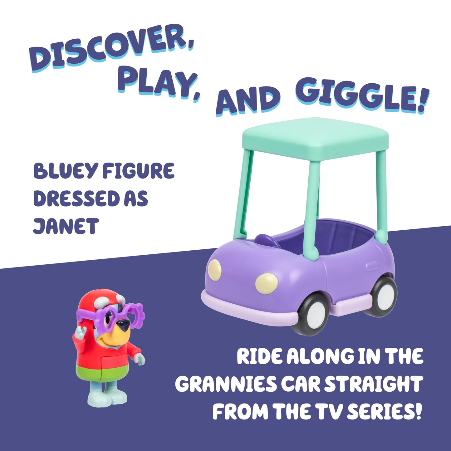 Bluey Basic Granny Toddler Toy Car, 3” Articulated Janet Kids Toy, Immersive Car Toys for Toddlers of Ages 3+