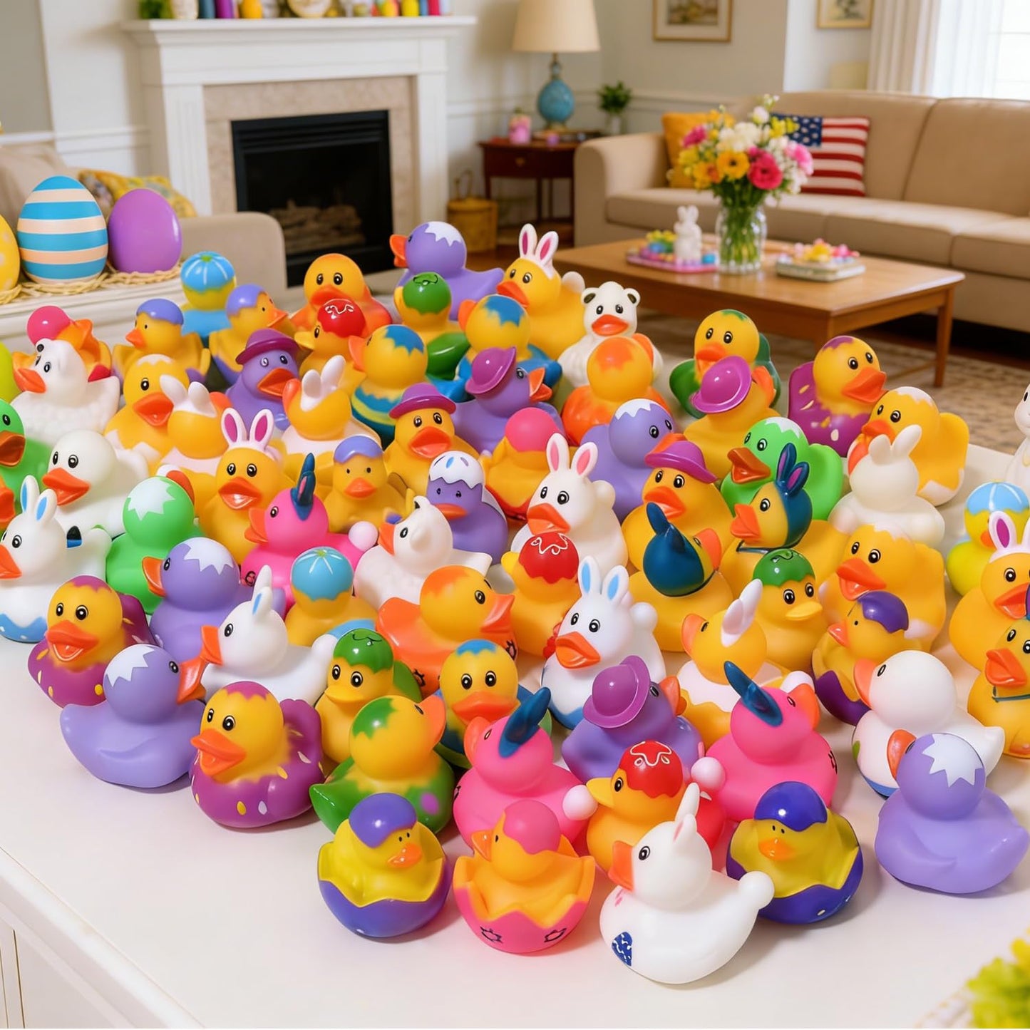 100 Pack Patriotic Rubber Ducks in Bulk - 250th Anniversary Party Favors, 4th of July Bath Toys for Kids, Memorial Day & Veterans Day Gifts