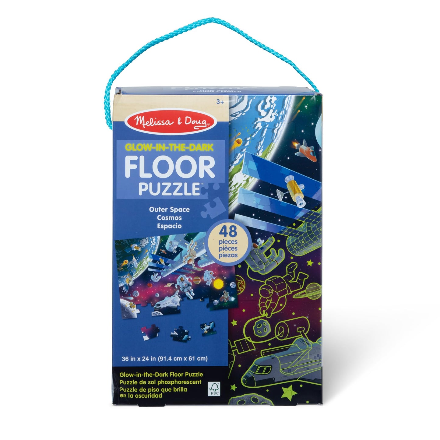 Melissa & Doug Outer Space Glow-in-the-Dark Cardboard Jigsaw Floor Puzzle - 48 Pieces, for Boys and Girls 3+ - FSC-Certified Materials