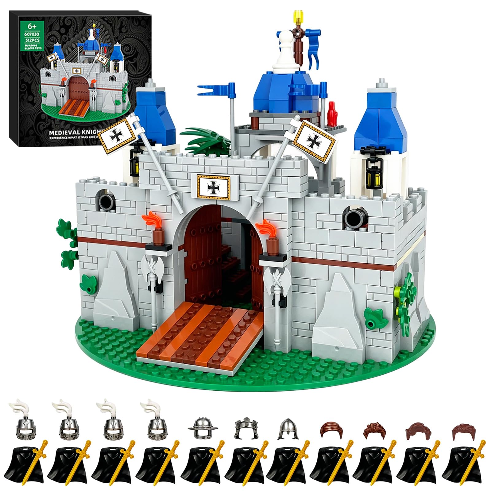 Piegricdiat Medieval Knight Castle Building Blocks Set - Comes with 12 Knights Figures , Compatible with Lego Medieval Town Square House Toys ,