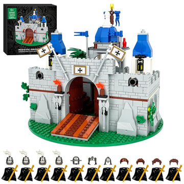 Piegricdiat Medieval Knight Castle Building Blocks Set - Comes with 12 Knights Figures , Compatible with Lego Medieval Town Square House Toys ,