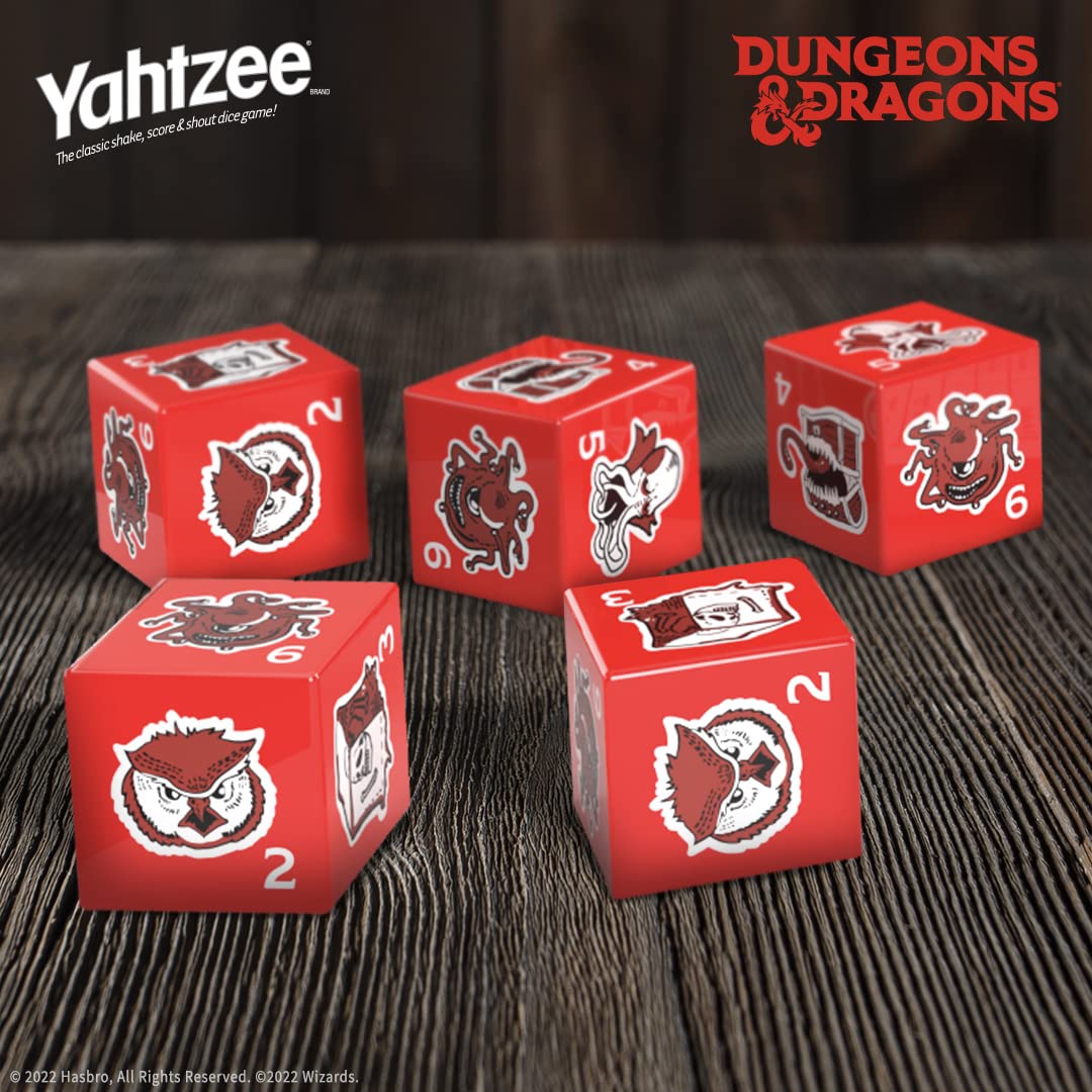 YAHTZEE: Dungeons & Dragons | Collectible Dice Tower | Dice Featuring Dragon, Owl Bear, Gelatinous Cube, Mimic, Mind Flayer, and Beholder |