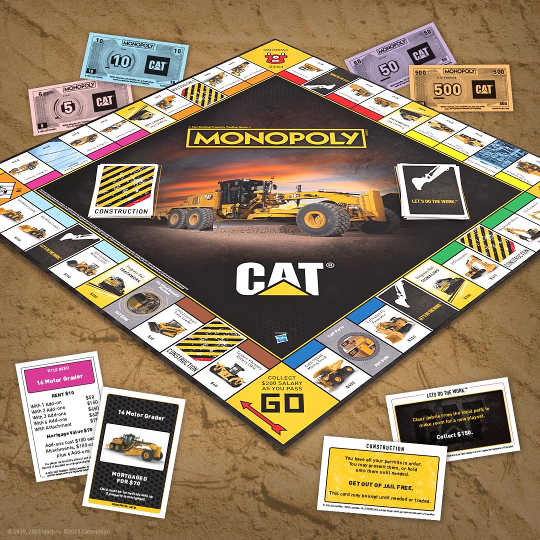 Monopoly Caterpillar | Play as Hard Hat, Tool Bag Work Boot & More | Officially Licensed and Collectible Monopoly Game Based On Caterpillar Company
