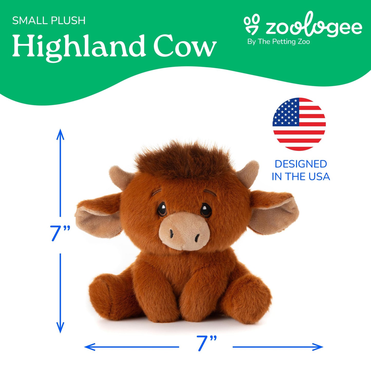 The Petting Zoo Highland Cow Stuffed Animal Plushie, Gifts for Kids, Snugletz Zoologee Plush Toy, 7 in