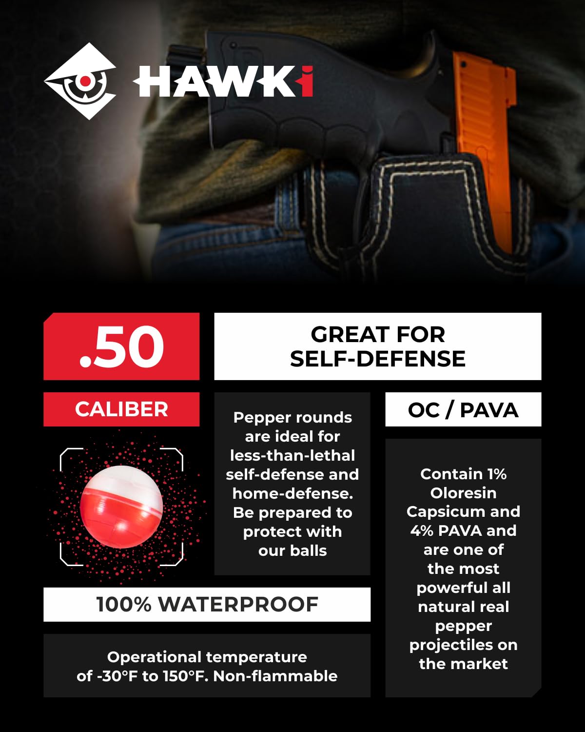 Hawki .50 Cal Pepper Balls for Paintball Guns 10 Pack