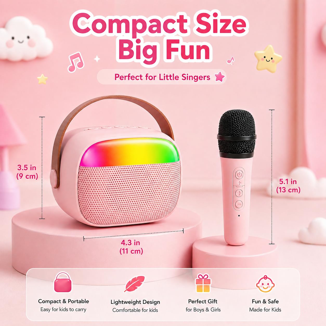 Kids Karaoke Machine for Girls, Mini Karaoke Machine for Kids with 2 Wireless Microphones & LED Lights,Kids Karaoke Set for Children Singing, Ideal