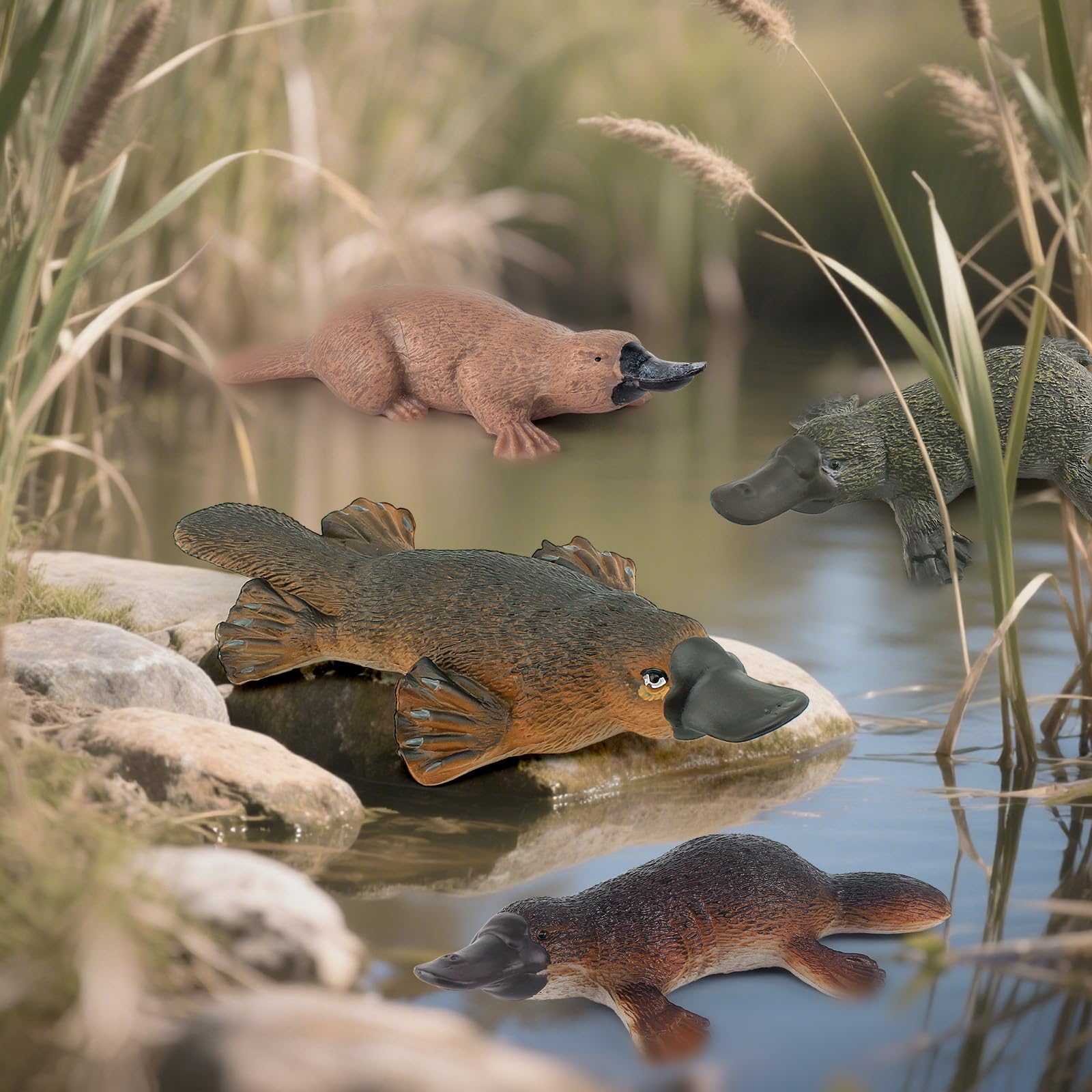 GUFOPONAS 4PCS Platypus Figures Duckbill Figure Jungle Forest Animals Toys Woodland Animal Figurine Model Birthday Gift for Kids Toddlers for Kids