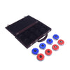 Hathaway Pro-Series Shuffleboard Puck Set - Set of 8 Regulation 2.312-in Pucks with Dimpled Tops, Beveled Edges & Wooden Storage Case - Red/Blue