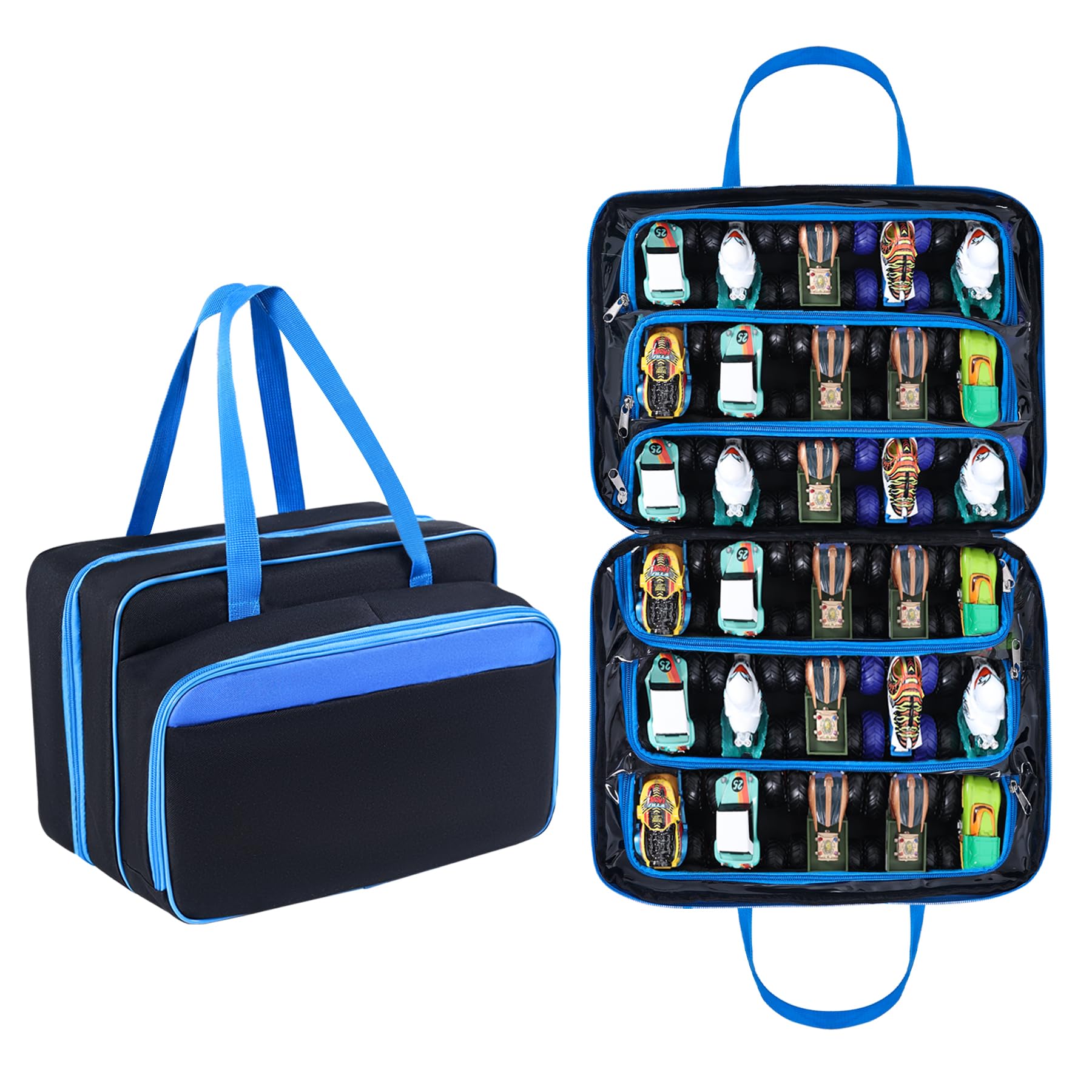 ZUIKAKU Carrying Case for 40 Monster Jam Trucks, Kids Toy Truck Storage Compatible with 40 Monster Jam Trucks, Holding for 1:64 Scale Monster Jam