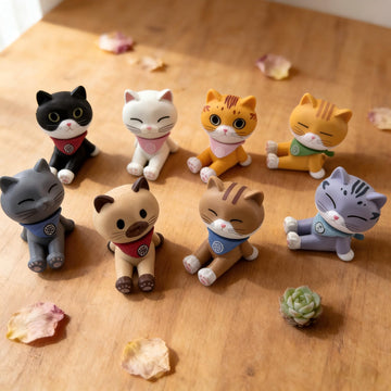 Fevoila 8 Pcs Mini Resin Cat Figurines, Realistic Kittens Collectible Figurines Realistic Cat Figures Cake Toppers Desktop Decor Christmas Birthday