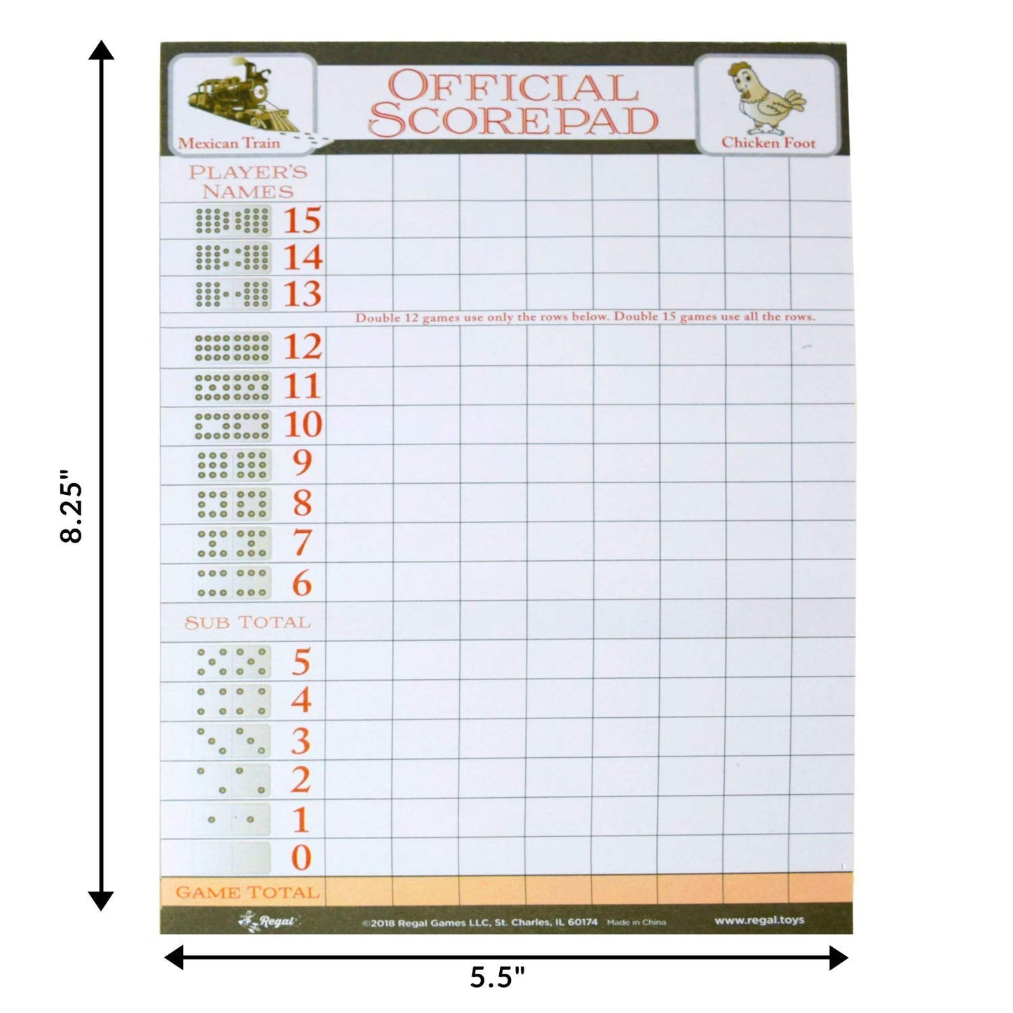 Regal Games Mexican Train Score Pads & Chicken Foot Dominoes Game for Adults - Ideal for Family Fun Game Night and Travel - 100 Sheets (8.25" x 5.5")