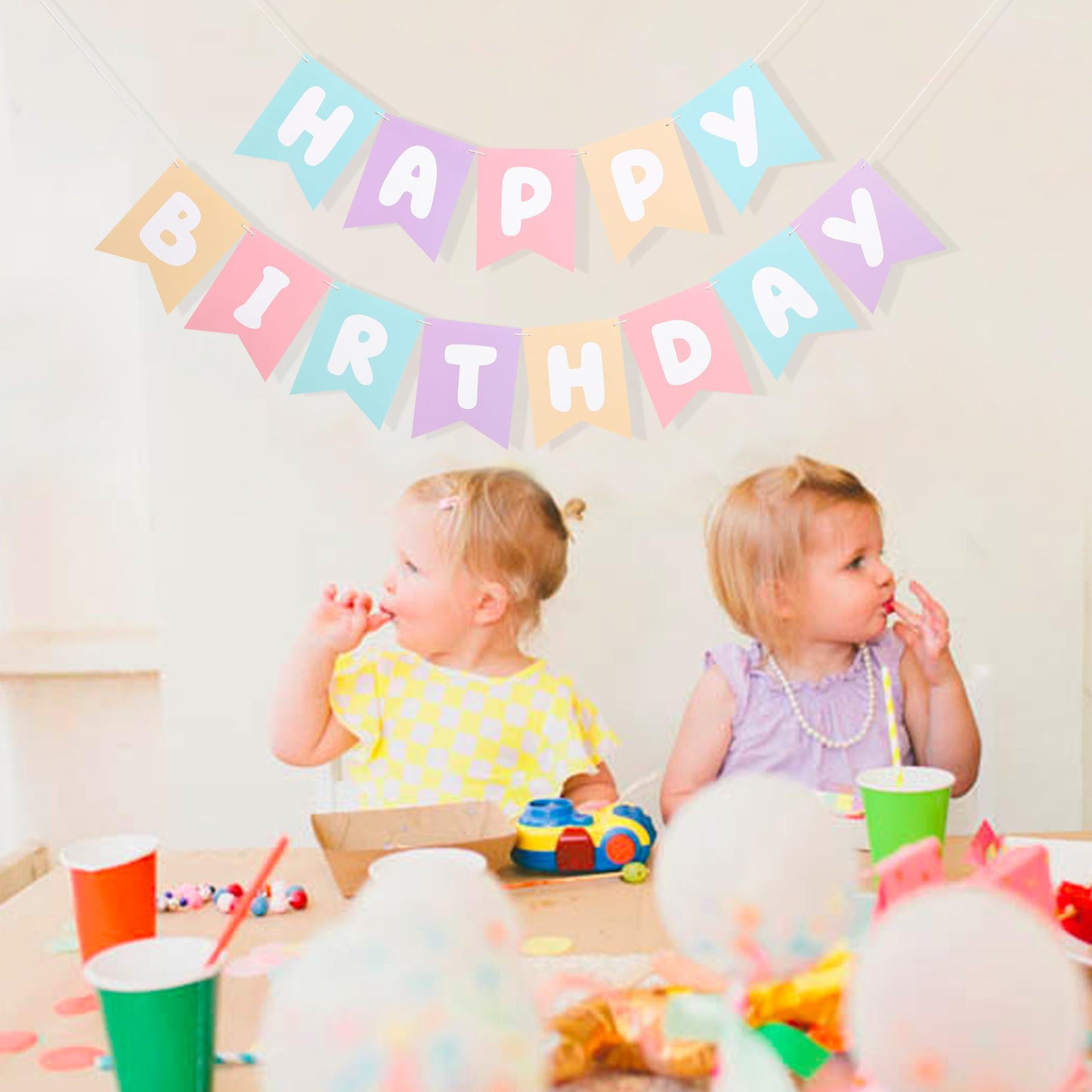 Pastel rainbow Happy Birthday Banner - Pink Purple Green birthday banner, happy birthday banner for girls, Pastel pink birthday decorations