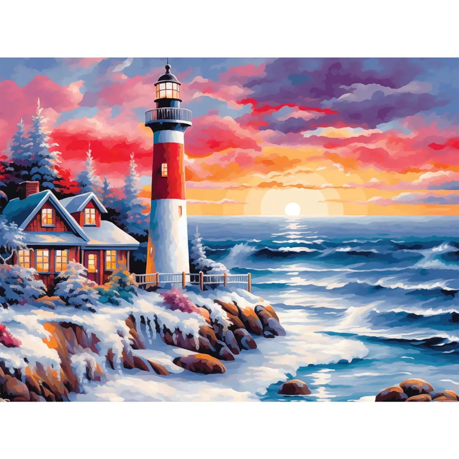 Bits and Pieces 300 Piece Puzzles for Adults 300 Large Pieces 18" x 24" Jigsaw Puzzles, Winter Seascape, Random Die Cut, No 2 Pieces Alike, Winter