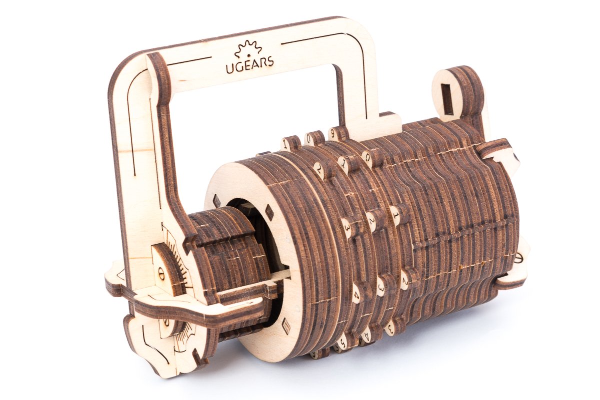 Ugears Combination Lock - DIY 3D Wooden Puzzles for Adults Cryptex - Create Your Own Secret Code - Inspired by The Da Vinci Code DIY Model Kits