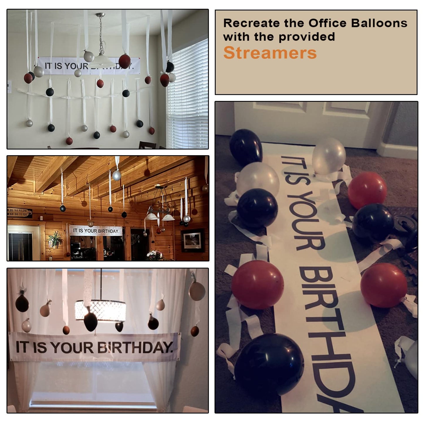 It is Your Birthday Banner, The Office Theme Infamous Husband Birthday Party Decorations,Grey Brown Black Latex Balloons,White Crepe Streamer Rolls +
