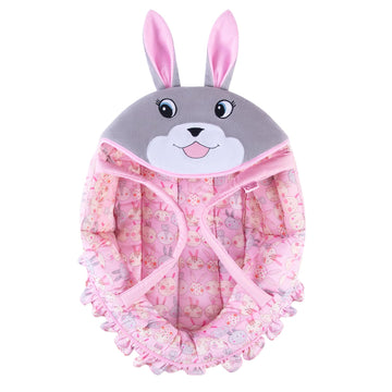 Rakki Dolli Doll Carry Cot Doll Carry Crib Doll Carrier with Fashion Embroidered Rabbit Face, Fits for 16” 18” American Girl Dolls